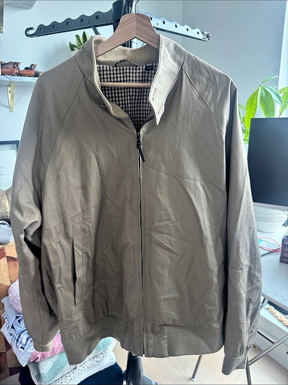 Uniqlo Harrington Jacket Men's Lightweight Green Plaid Jacket XL